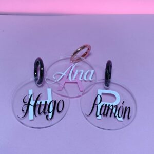 LLavero de metacrilato con inicial y nombre - Mín. 10 uds