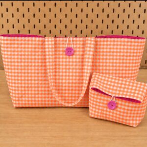 Conjunto Vichy Naranja-fucsia