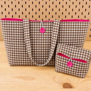 Conjunto vichy marrón chocolate-fucsia