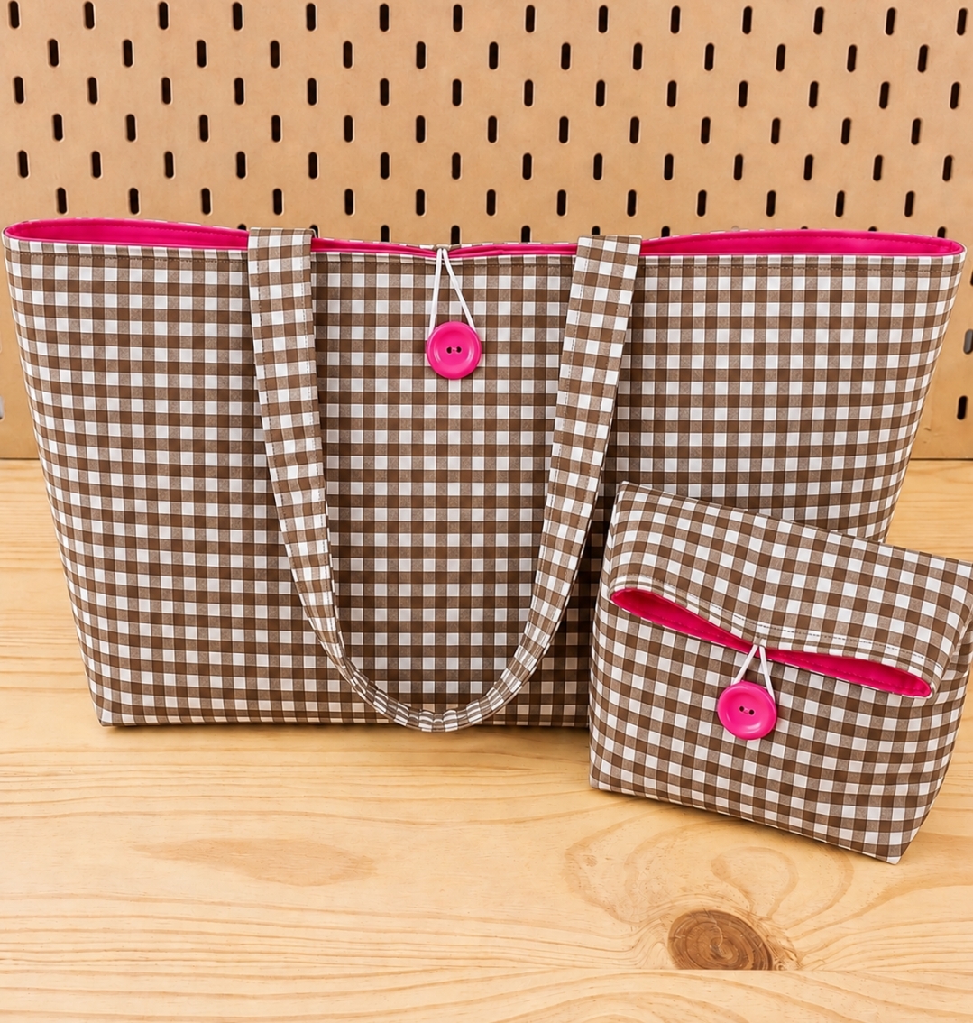 Conjunto vichy marrón chocolate-fucsia